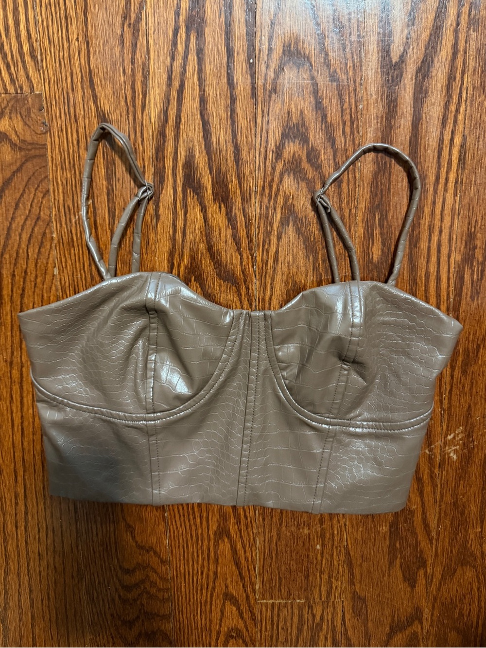 Express Brown Faux Crocodile Corset Bustier Top Small